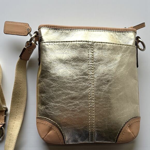 COACH 50168E Metallic Gold Swing Pack East Tan Leather Trim Crossbody Purse - Picture 5 of 10